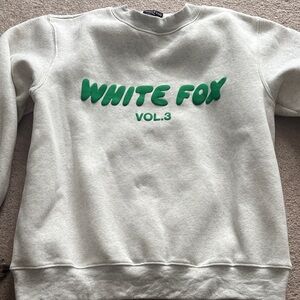 White Fox Boutique Gray Sweatshirt with Green Logo
